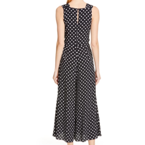 Kate Spade Black and White Lia Polka Dot Sleeveless V-Neck Wide Pant Jumpsuit 4 - Picture 4 of 7
